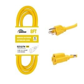 HONDERSON Indoor Outdoor Extension Cord Weatherproof, UL Listed, 10 Gauge 8FT Yellow 3 Prong Heavy Duty Extension Cord, 10/3 SJTW 15A Power Extension Cord for Outdoor Lights, Appliances, Lawn