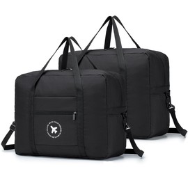 BAGZY 2X Cabin Bag 45x36x20 for easyJet Underseat Cabin Bag, Large Foldable Duffel Bag Nylon Holdall Hand Luggage Case Carry on Luggage Flight Bag Baggage Organiser Storage 40L (Black)