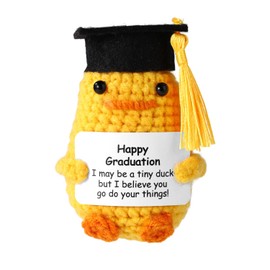 TOYMIS Positive Graduation Duck, Class of 2025 Cute Crochet Knitted Duck Animals Toy Doll with Heartwarming Card Inspirational Emotional Plush Positive Support Graduation Gifts for Men Women
