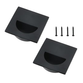 Geesatis Square Recessed Sliding Closet Door Finger Flush Pulls,Pocket Door Handles,Outter Diameter 1.6X1.6inch,Barn Door Handles,Drawer Pulls(Black,2 Pack)
