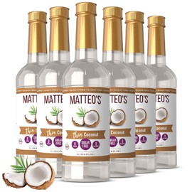 Matteo's Sugar-Free Fruit Syrup, Sweeteners for all types of Beverages - for Pastry, Dessert, Kitchen, Restaurant and Bars, Tropical Coconut Flavor, Smooth, Creamy Non Alcoholic Syrup (33.8oz - 6pk)