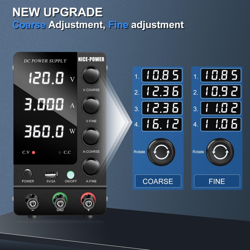 NICE-POWER DC Power Supply Variable 120V 3A, Adjustable Switching Regulated