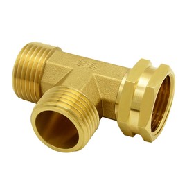 Hooshing Hooshing Brass Garden Hose Tee Fitting 3/4" GHT Female x Male x Male Pipe Fittings Swivel Garden Hose Adapter