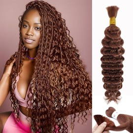 Brown Braiding Hair 1 Bundle 50g 18 Inch Color 30 Braiding Hair Deep Wave Human Hair Braiding Hair Water Wave Bulk Human Hair for Braiding 100% 10A Brazilian Auburn Human Bariding Hair for Boho Braids