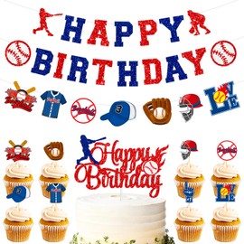 Baseball Happy Birthday Set | Banners&Cake Toppers for Baseball Fans Party Decoration | Sport Themed Party Supplies