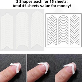 Uñas de Punta Francesa Autoadhesivas Manicura Francesa Pegatinas de Arte de Uñas Calcomanías de Guía de Uñas 45 Hojas 3 Diseños Guías de Encaje Pegatinas de Uñas para Decoración