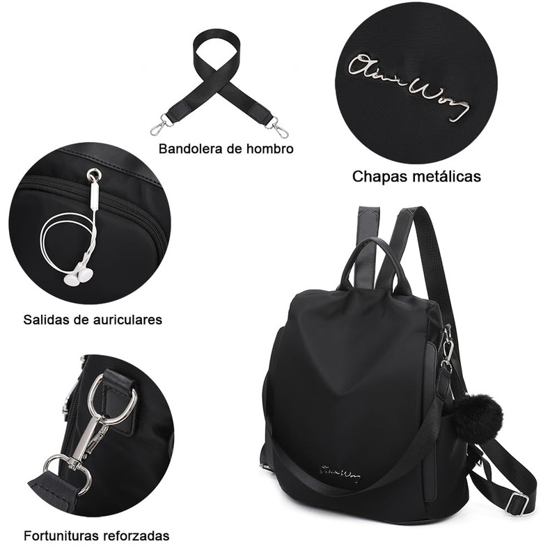 OLIVIA WONG Waterproof Theft Backpack for Women (13L), Convertible Backpack