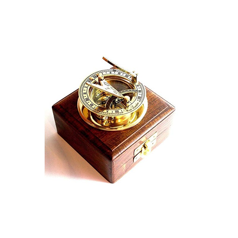 Nautical Replica Hub BRASS SUNDIAL COMPASS -Solid Brass Pocket Sundial