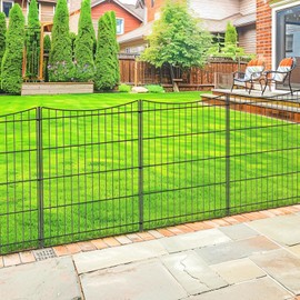 INJOPEXI Decorative Garden Fence 6 Panels 11.8ft(L)×30in(H) Garden Fences Outdoor with 6 Panels Rustproof Metal Wire No Dig Temporary Animal Barrier Fencing for Backyard Patio - Without Fence Gate