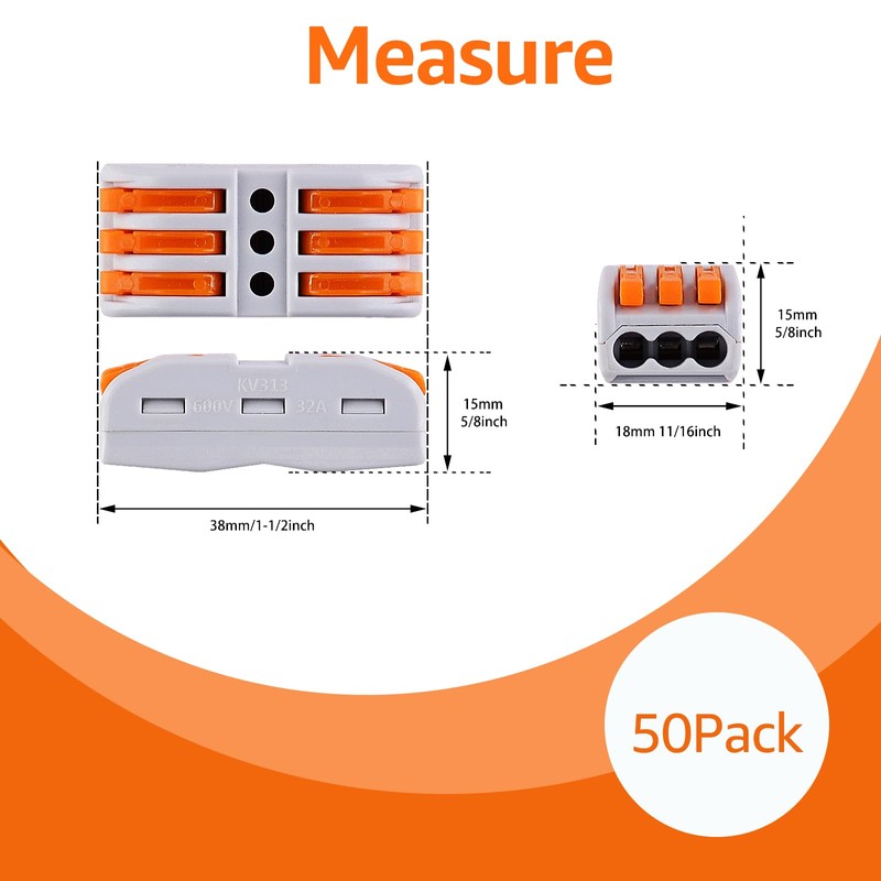 50pc Inline Compact Wire Connectors, USUPERINK 3 in 3 Out