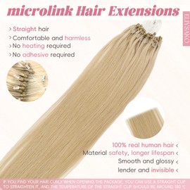 Eliysako Extensiones De Cabello Humano Microlink Decolorado Con Rubio Claro, 18", 50 G/Paquete, Extensiones De Cabello Remy Micro Link Con Microesferas, Fusión Fría De Cabello Humano Real Para Mujeres