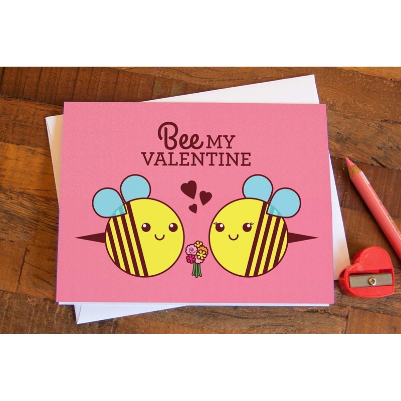 Cute Honey Bees Valentines Day Card - "Bee My Valentine"