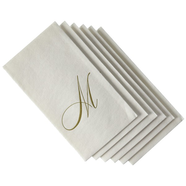 Caspari White Pearl Paper Linen Guest Towels, Monogram Initial M, Pack of 24