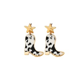 Cute Cowboy Boot Earrings Cowboy Hat Texas Boots Earring Cow Print Pink Cowgirl Western Dangle Drop Earrings For Women