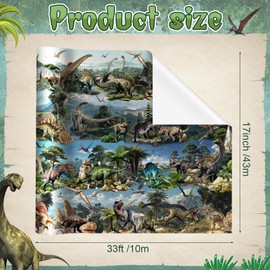 Pajean Dinosaur Wrapping Paper Roll - 33 Ft x 17 Inch Realistic Style Dinosaurs Large Wrapping Paper for Birthday Baby Shower Party Decoration Favors Gifts Packing Supplies
