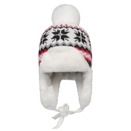 Womens Winter Knit Beanie Ear Flaps Hat Warm Fleece Lined Skull Caps Earmuff Trapper Hat Outdoor Snow Hats Head Warmer White