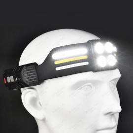 Unbranded COB LED Headlamp USB Rechargeable Headlight Torch Work Light Bar Head Band Lamp - 2-Pack (White/Yellow/Red)