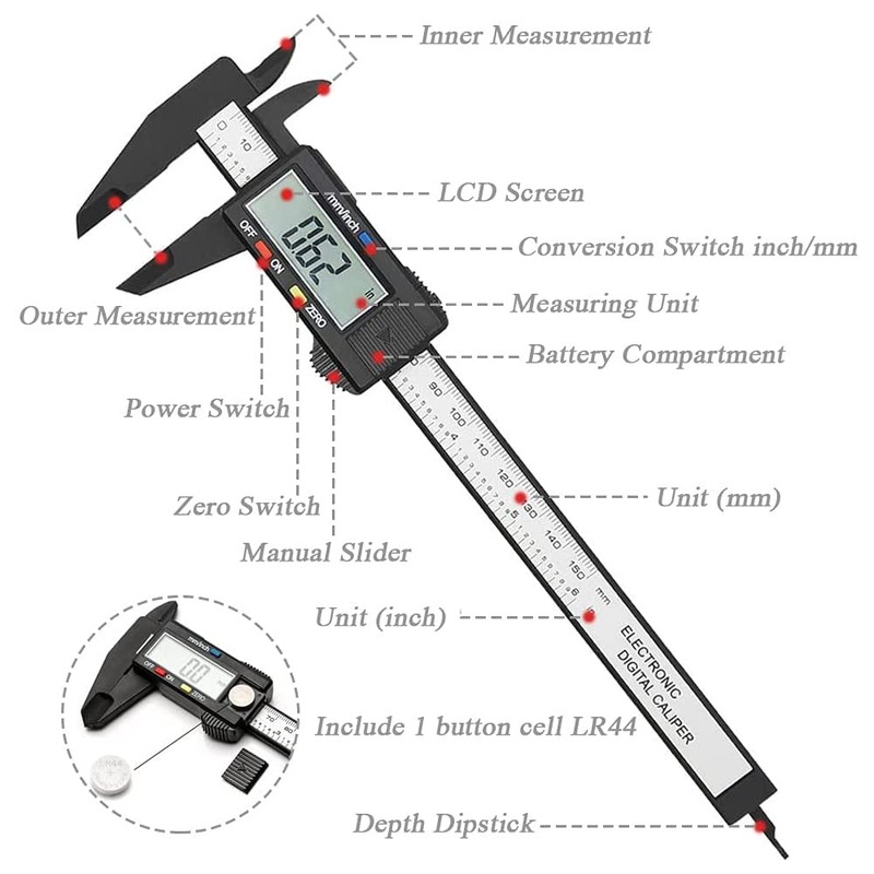 Bestgle Digital Caliper, Accuracy LCD Screen Electronic Digital Vernier Caliper