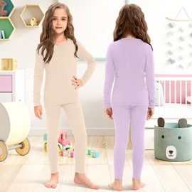 Silkfly 3 Set Girls Thermal Underwear Soft Winter Thermal Top and Bottom with Fleece Lined Base Layer for Girls(Nude, Pink, Purple,XL)