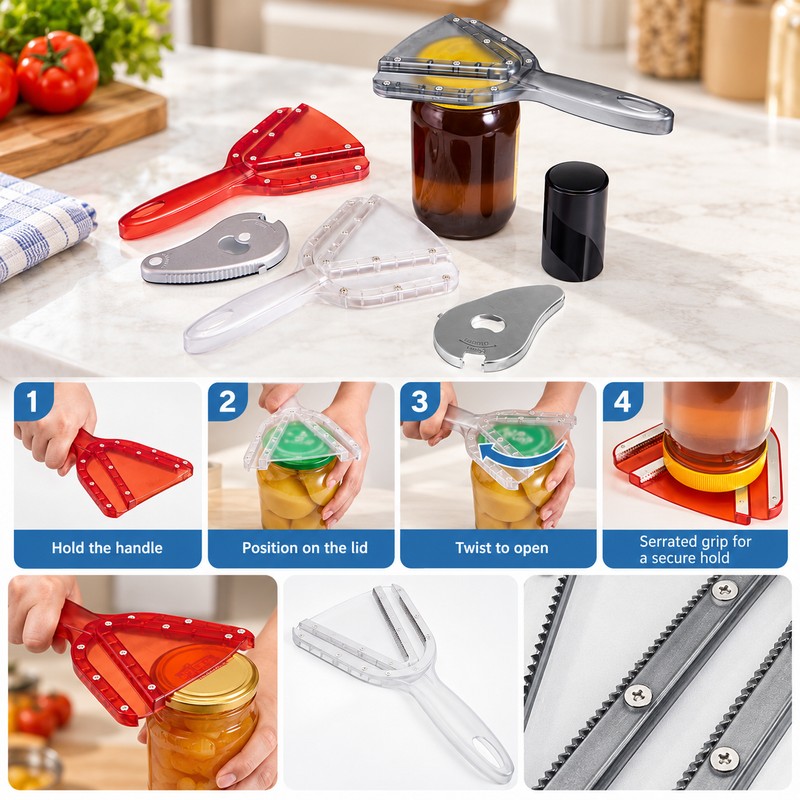 Adjustable Jar Opener for Weak Hands – Easy-Grip Manual Lid