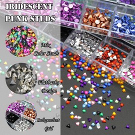 YAEISM 2 Box Punk Nail Charms 12Grid Cone Metalic Spike Studs Gothic Nail Art Mix Color Triangular Rhinestone Nail Studs for DIY Crafts Decoration