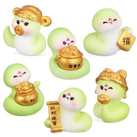 6 Pcs 2025 Miniature Snake Figurines: Resin New Year Ornaments Snake Year, Treasure Pots Snake Decor Chinese Zodiac Animal Statues Year of The Snake for Spring Festival Home Car Decor