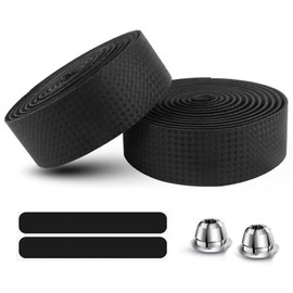 Road Bike Handlebar Tapes Bicycle Bar Tape Superior Breathable Hexagon Non-Slip Bike Handlebar Tape Bike with Bar End Plugs,Black (2PCS Per Set)