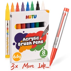 HOTU Acrylic Pens Professional Set 8 Colours Waterproof (6.6 g Extra Ink) - Excellent Coverage for Stone, Wood, Canvas & DIY Ideal for Long-Term Projects, Crafts & Petroglyphs