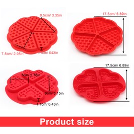 MUNTE 4 Und 5-Raster Waffelformen in Herzform, 2 Stück Silikon Backform Herz, Silikon Waffelform Rot, Wiederverwendbar, für Waffeln, Kuchen, Desserts