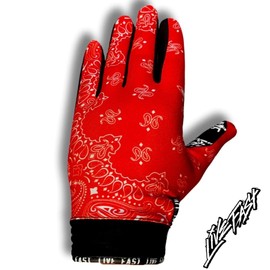 Red & White Paisley Live Fast Motocross & Bike Gloves S