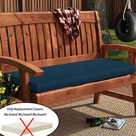 Magpie Fabrics Patio Bench Loveseat Cushion Covers (Replacement Cover only, No Insert!), Waterproof Fade Resistant Swing Cushion Slipcover with Ties(45x18x3 Inch, Navy)