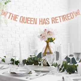 The Queen Has Retired Banner, Retirement Hanging Decorations Women, Officially Retired, Happy Retirement Party Decorations, Rose Gold Glitter
