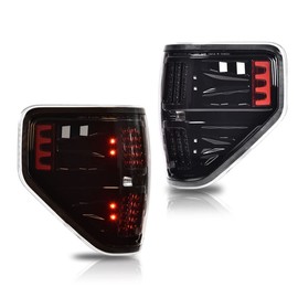 CNNELL LED Tail Lights Assembly Rear lights Compatible with Ford F150 2009-2014 Tail Lamp [3D RED LED C-BAR]
