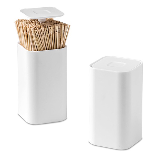 MAGGHEVI 2 Pcs Toothpick Case Toothpick Holder Toothpick Holder Toothpick Holder Push Type Hygienic Cotton Swab Holder Pop-up Type One Touch Hidden Toothpicks and Swabs Automatic Toothpick Holder 4 Compartments Tabletop Supplies Kitchen Storage Decoratio