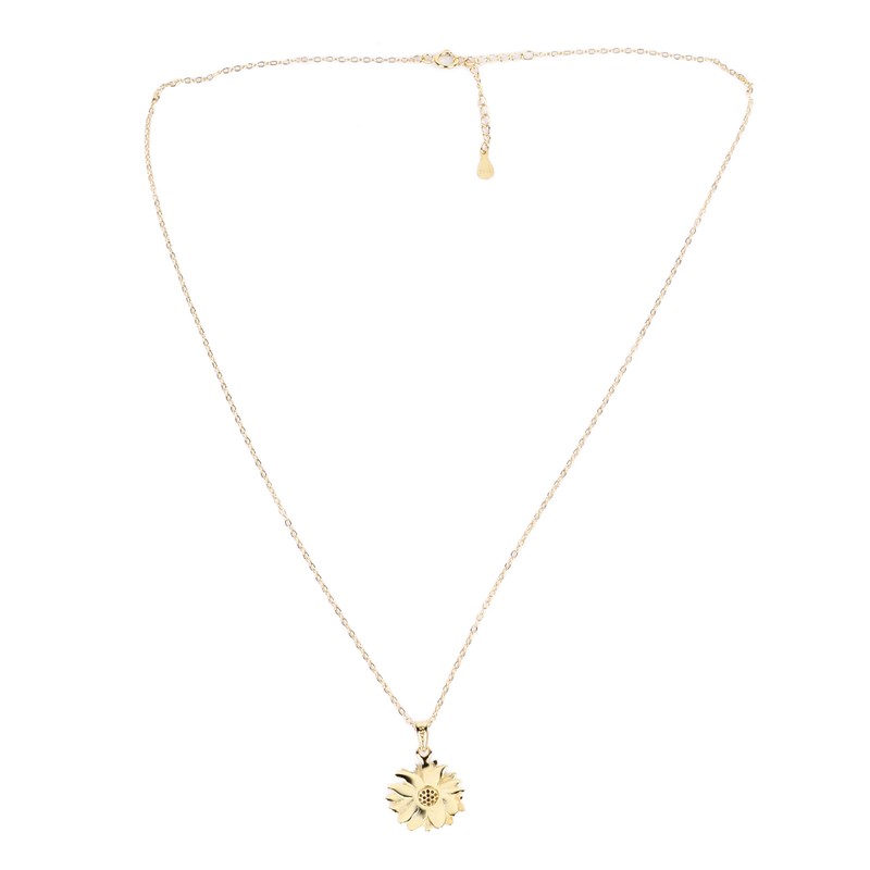 Pendant Necklace 925 Silver Sunflower Shape Gold Exquisite Shiny Elegant
