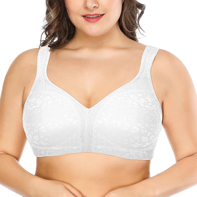 Deyllo Women’s Full Figure Comfort Wire Free Minimizer Support Bra（White，46B）
