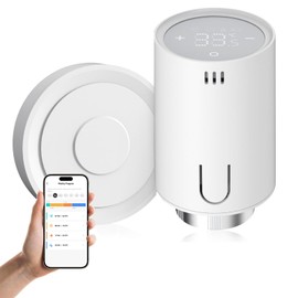 EMKE Smart Radiator Thermostat Kit, Intelligent Heating Thermostat Including Tuya Zigbee 3.0 Gateway with App Function, Compatible with Alexa & Google Home, M30 x 1.5 mm, 6 Adapters