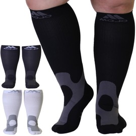(3 Pairs) Mojo Compression Socks for Women and Men 20-30mmHg - Opaque Graduated Compression Stockings for Varicose Veins Circulation, Edema, Embolism, DVT - White-Black-Gray, Large - A601