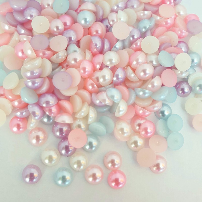 MajorCrafts® 200pcs 8mm Pastel Mixed Colours Flat Back Half Round
