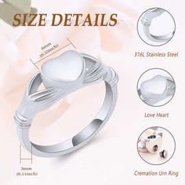QGJNSGC - Anillo de urna de acero inoxidable para cenizas, urna de recuerdo de cenizas, anillo de ceniza para soporte de cenizas, cenizas de amor para hombres y mujeres, Acero inoxidable, Sin piedras