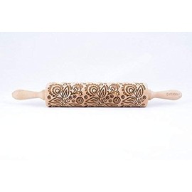 Rolling Pin Embossed with FOLK FLORAL Pattern for Baking Engraved Cookies Size Large 16.9 inch
