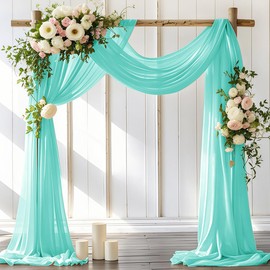 LINXTAR Wedding Arch Draping Fabric 2 Panels 30'' x 18FT Teal Sheer Chiffon Arch Drapery for Bridal Shower Backdrop Outdoor Party Arches Church Ceremony Decoration
