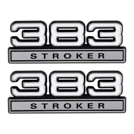 383 Stroker 6.2L Engine Emblems Badges White with Chrome Trim 4" Long Pair