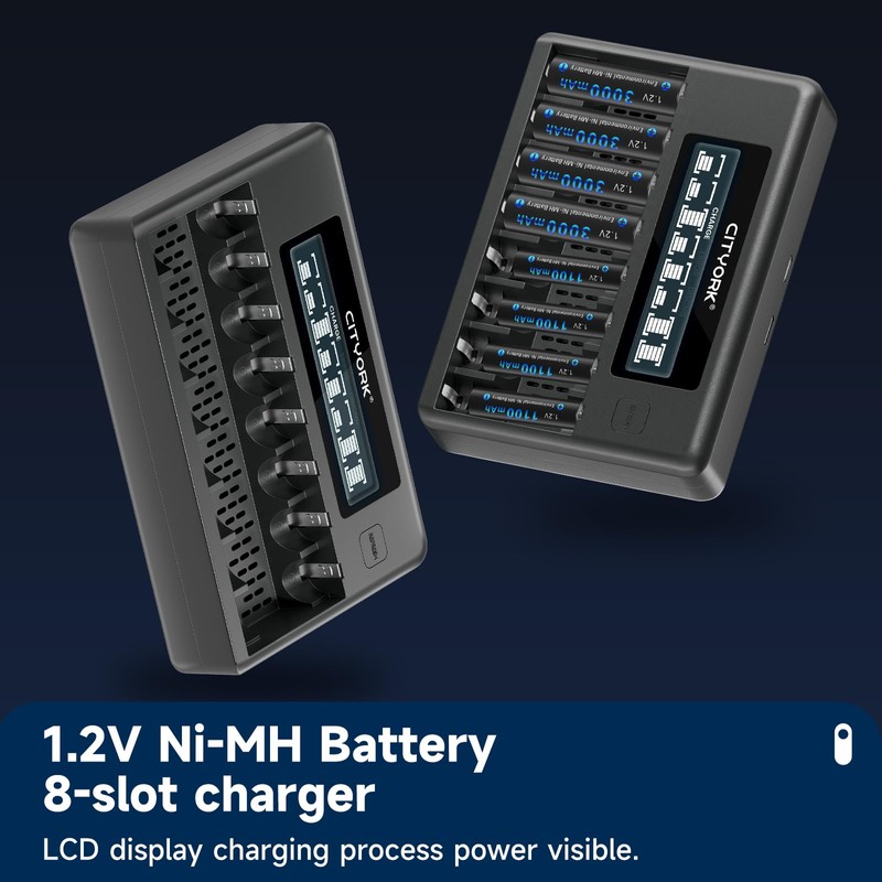 CITYORK Rechargeable Batteries with Charger, 8 Pack AA 3000mAh &