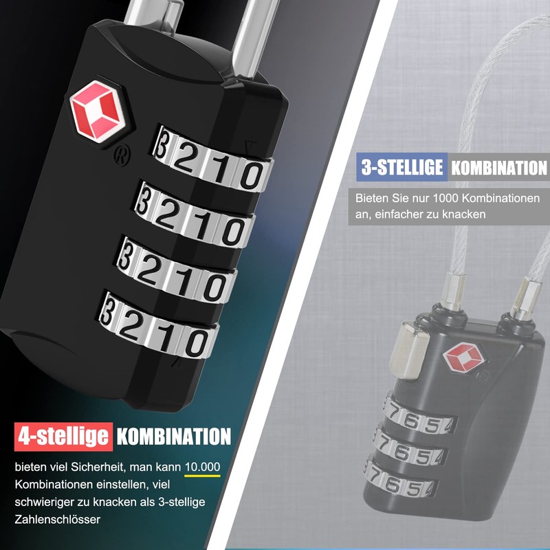Diyife TSA Luggage Locks, 3 Pieces 4-Digit Combination Locks, Code