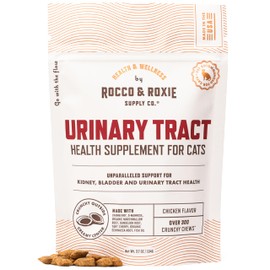 Rocco & Roxie Supply Co. Rocco & Roxie Cat Urinary Tract Health Supplement, Cranberry and D-Mannose for Kidney, Bladder, and UT Support, Vet Recommended Chicken Flavored Crunchy Chews Cats Love, Made in USA