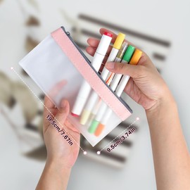 hoinya Clear Pencil Case, Exam Pencil Case, Pencil Pen Bag with Zipper - Stationery Organizer Aesthetic Pencil Case Waterproof Travel Luggage Pouch Make up Bag, (Pink)