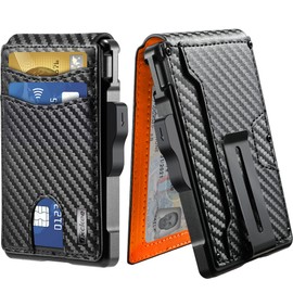 umoven Wallet for Men - with Money Clip Slim Leather Slots Credit Card Holder RFID Blocking Bifold Minimalist Wallet (Carbon Black and Orange)