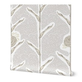 Peel & Stick Wallpaper Swatch - Neutral Botanical Peony White Flower Nature Vines Custom Removable Wallpaper by Spoonflower