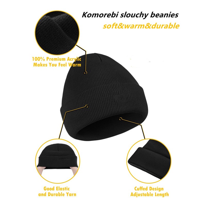 Komorebi Slouchy Beanies for Men Womens Winter Hats Plain Knit